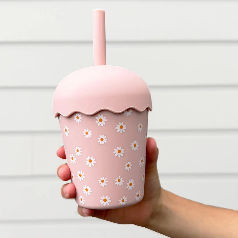 Pink Daisy Mini Toddler Smoothie Cup & Straw 200ml LIMITED EDITION image 1