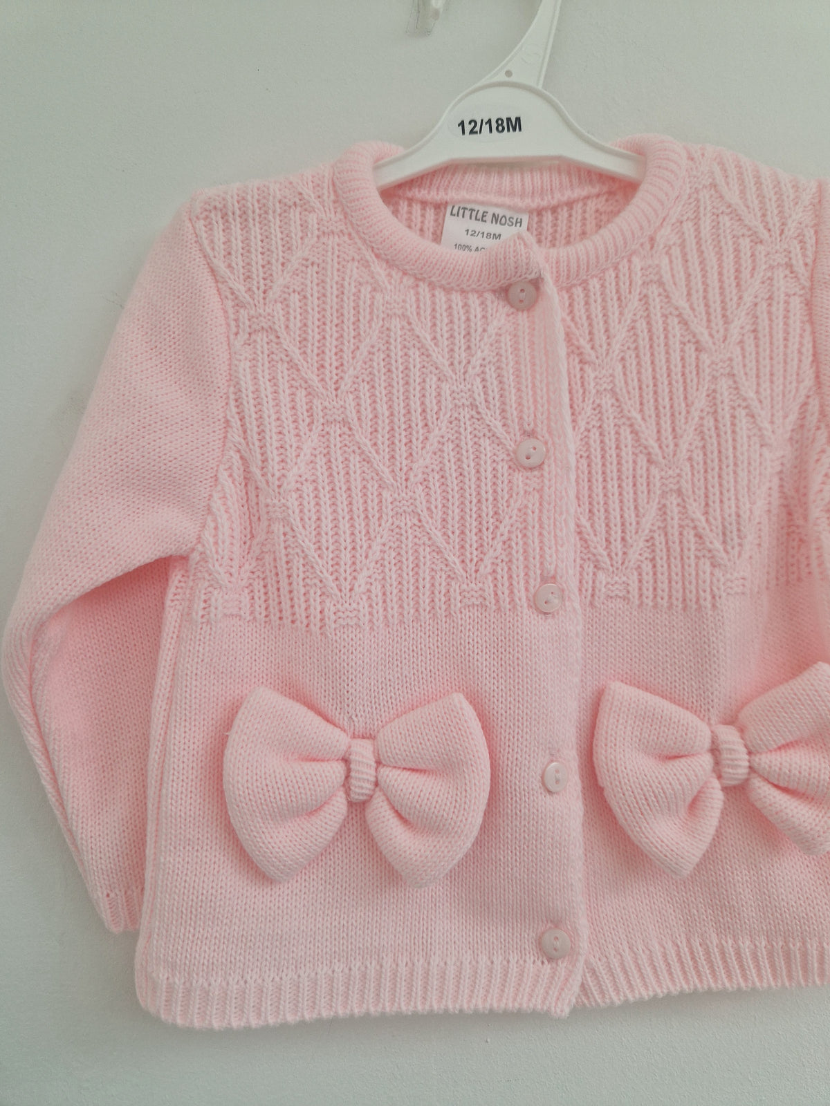 Little Nosh Baby Girls Pink Knitted Cardigan with Statement Bows