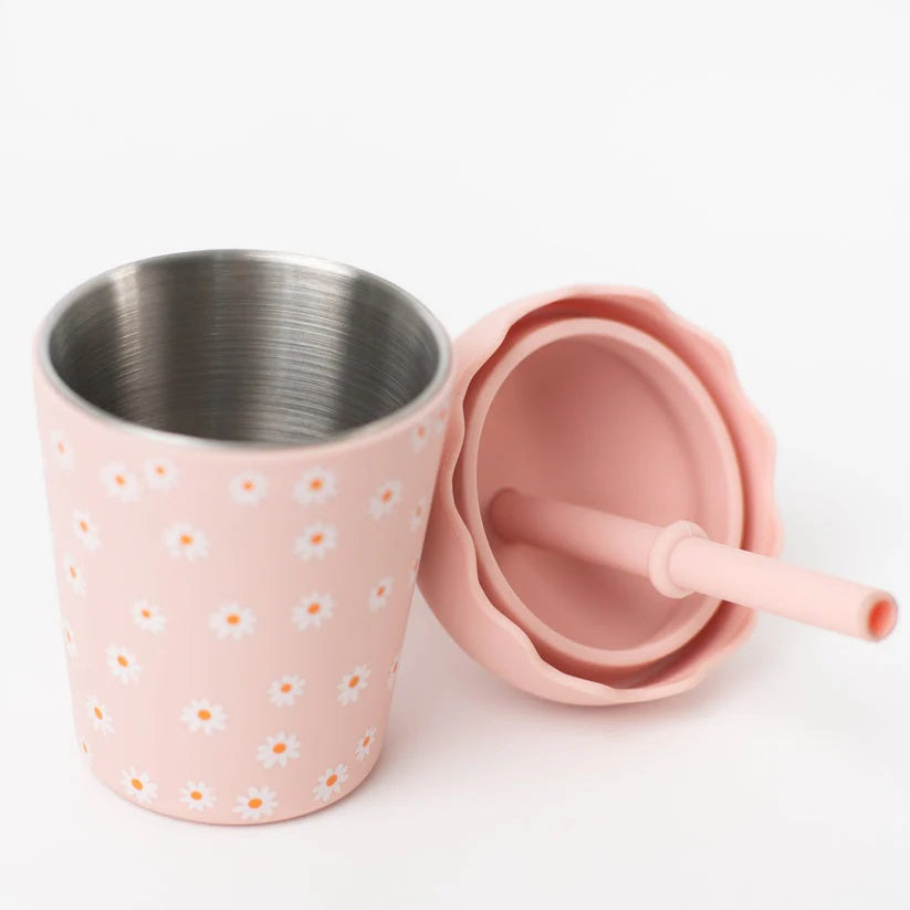 Pink Daisy Mini Toddler Smoothie Cup & Straw 200ml LIMITED EDITION image 2
