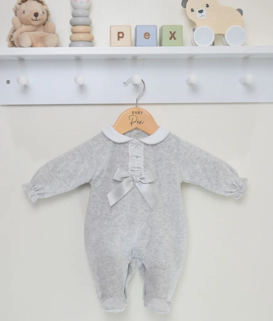 Pex Grey Velour Bow Sleepsuit