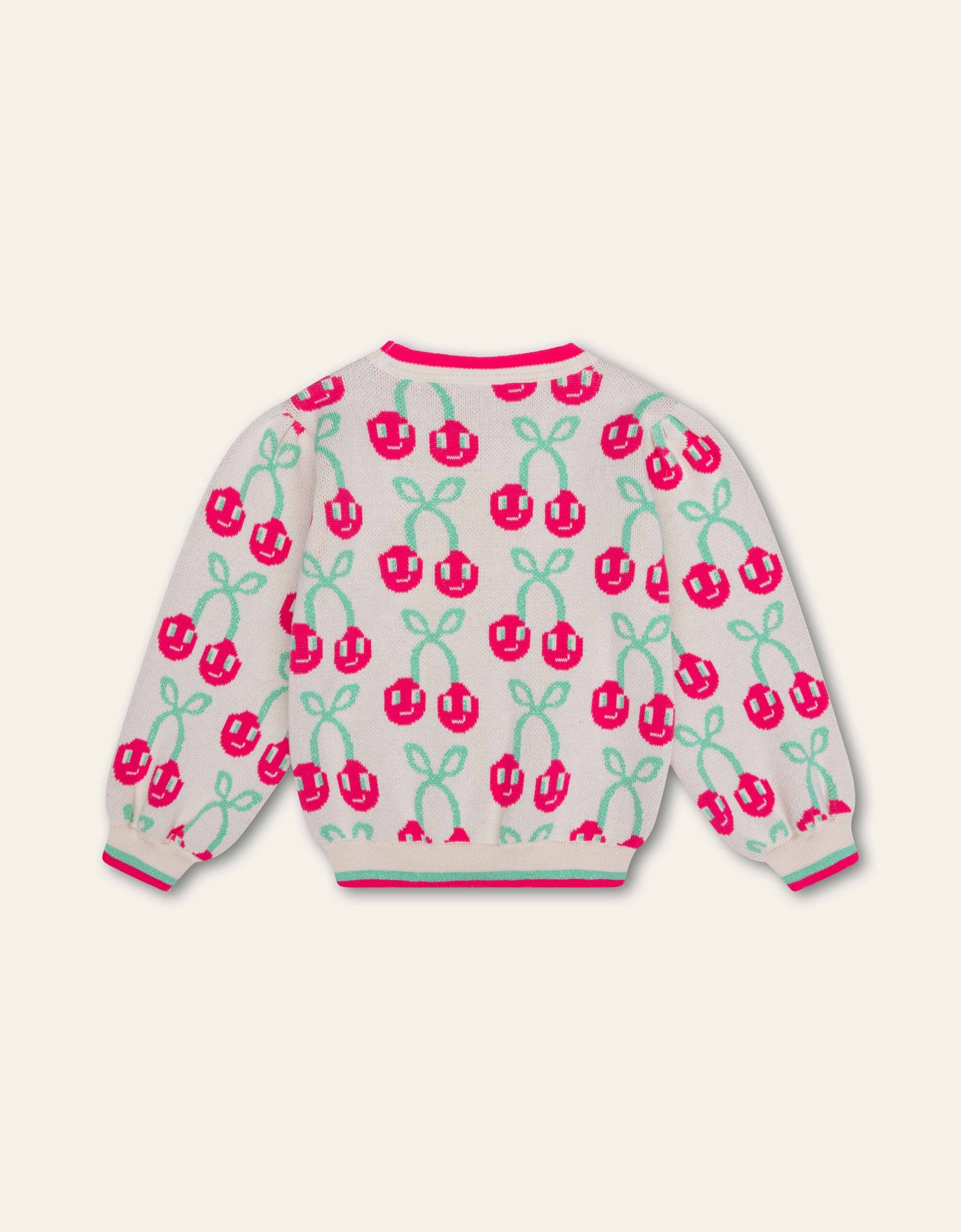 Children's sweater with cherry pattern on a light background