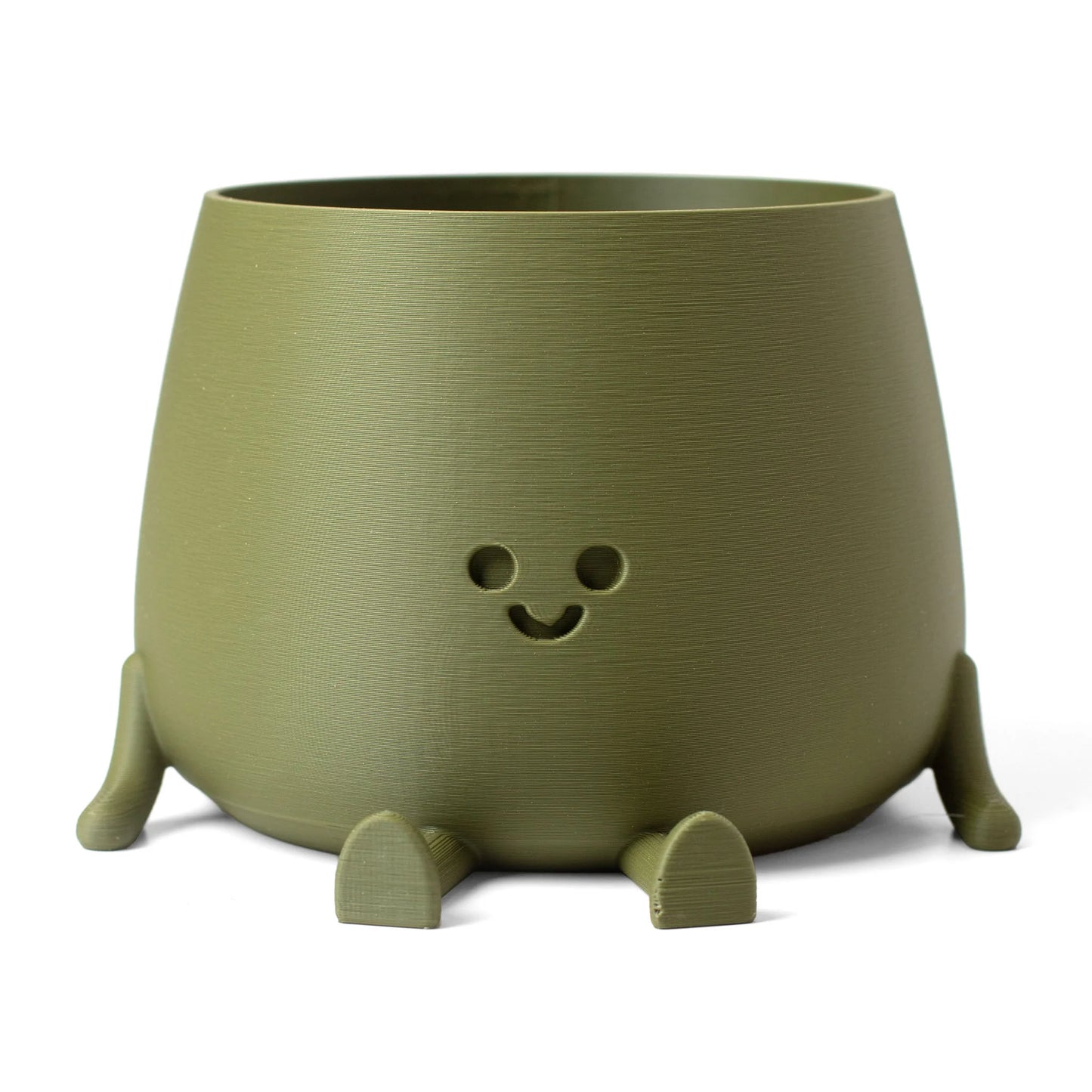 Matte green happy pot planter on a white background