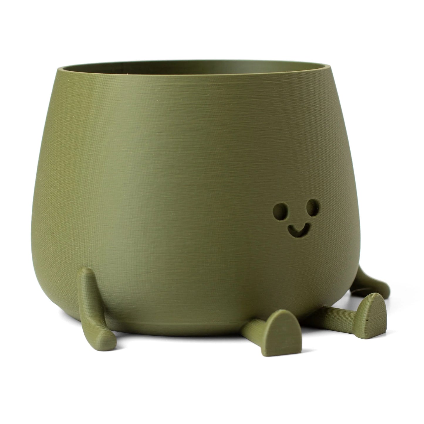 3D printed eco planter with smiling face – green finish