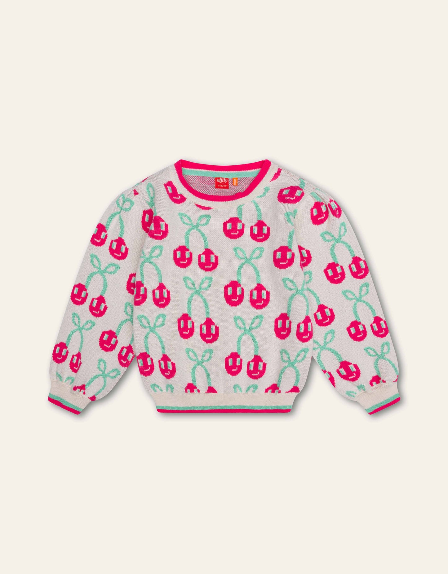 Children's sweater with cherry pattern on a light background