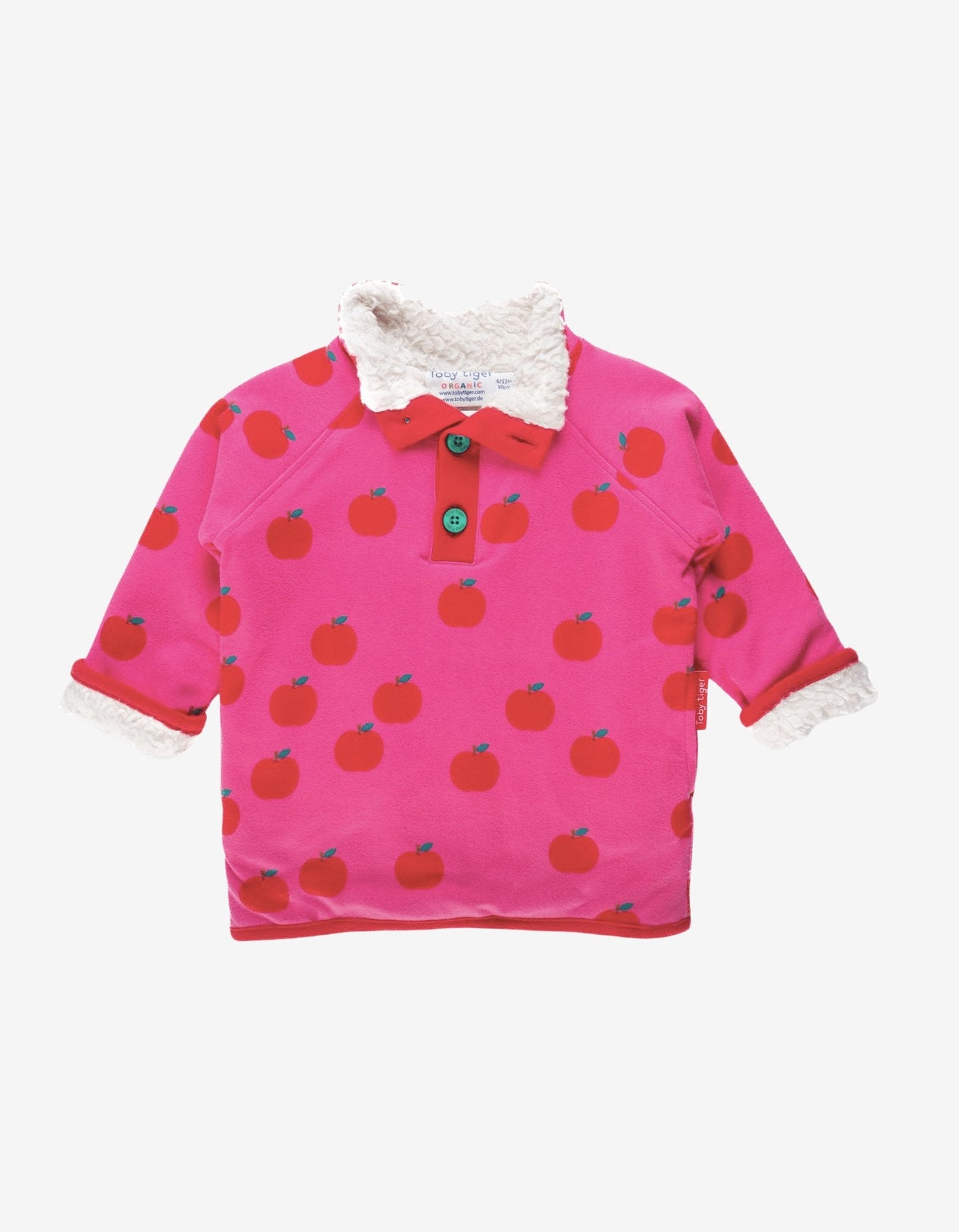 Pink children's sweatshirt with apple pattern on a white background