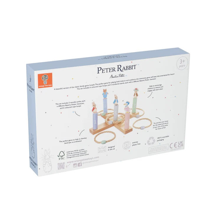 Box of Peter Rabbit wooden toy with illustrations on a white background