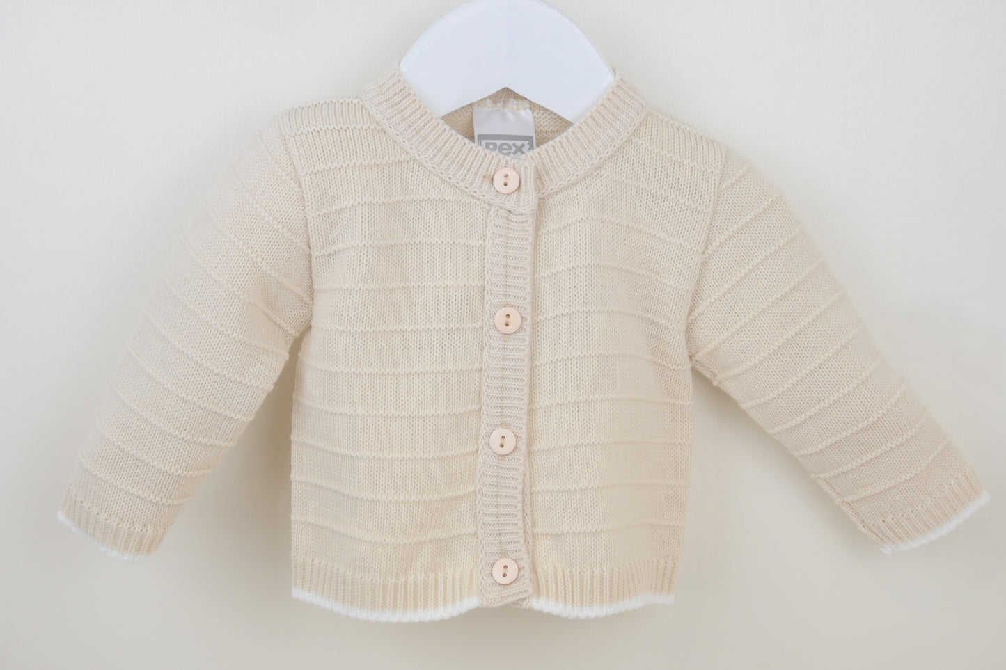 Natural knit Pex baby cardigan with button front