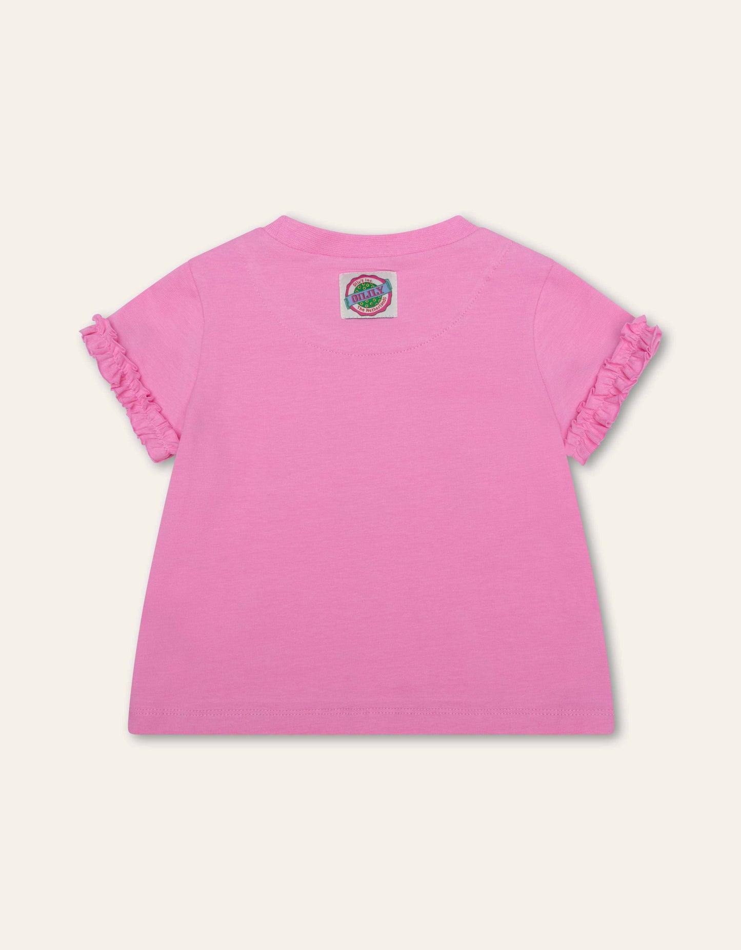 Pink t-shirt with ruffled sleeves on a white background
