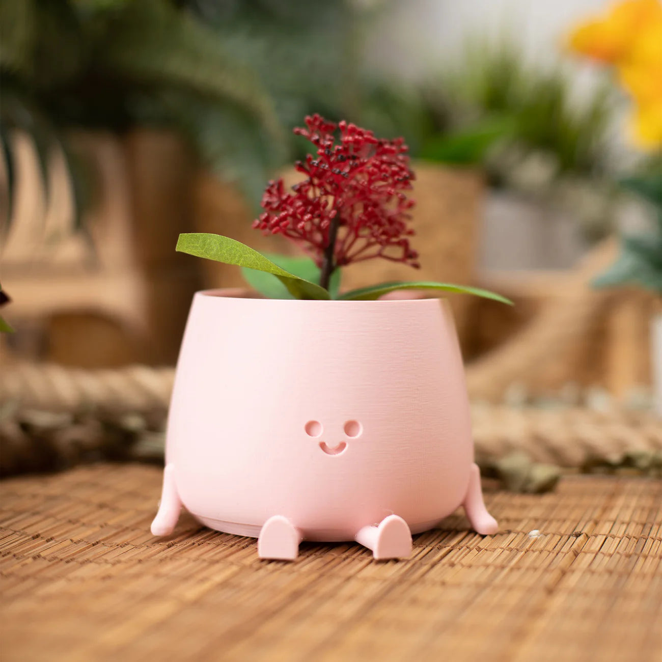 Eco-friendly 3D printed happy pot planter – peach pink finish