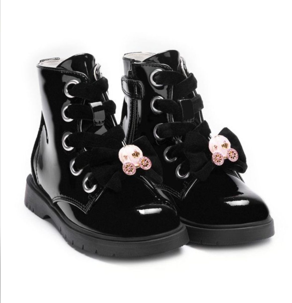 Lelli Kelly Black Patent Girls Boots with Princess Carriage Charm