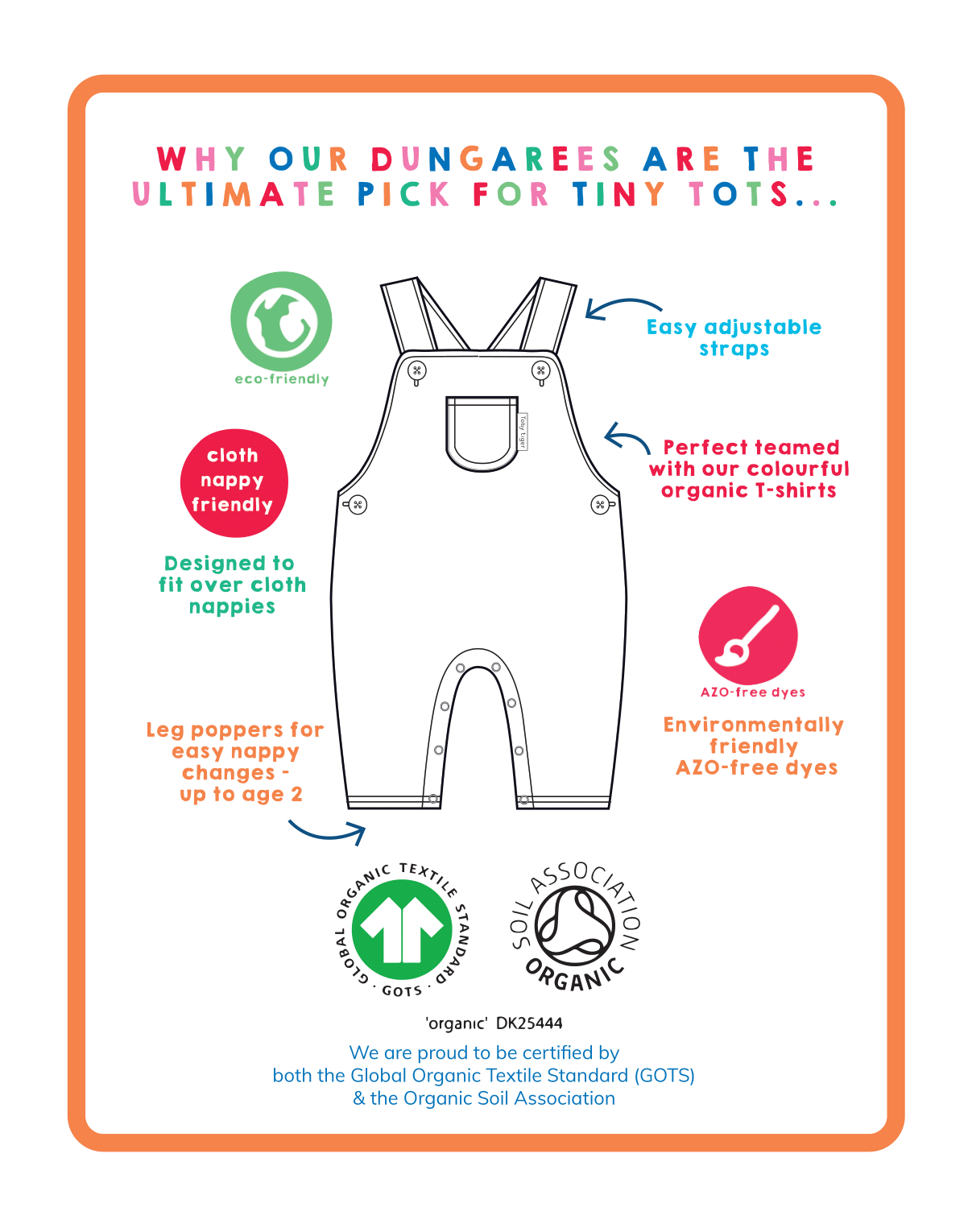 Toby Tiger Organic Multi Stripe Dungarees