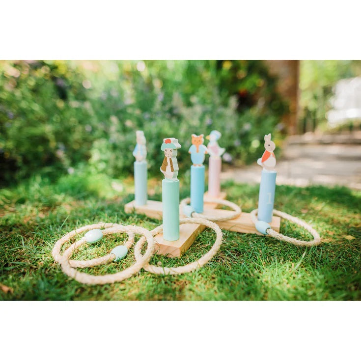 A game of wooden Peter Rabbit hoopla in the garden