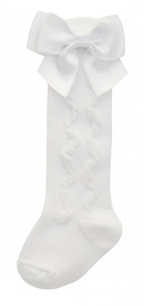 Pex Grazia White Knee High Ribbons Bow Socks