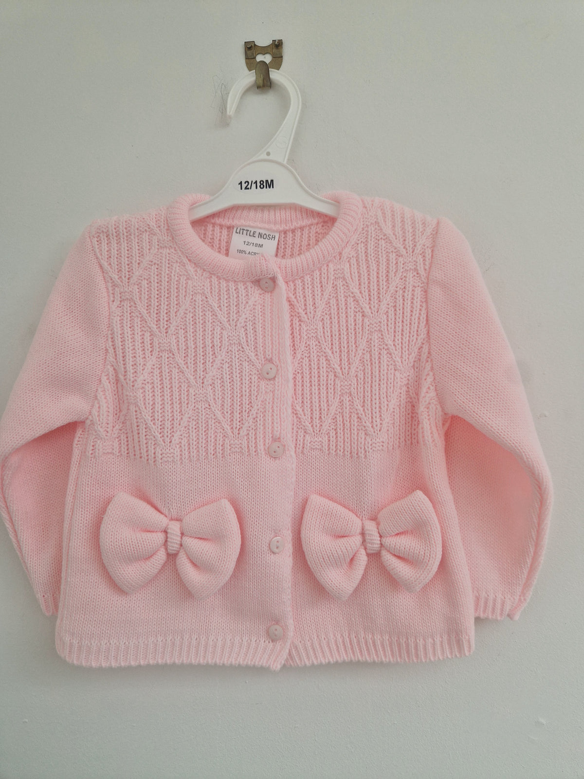 Little Nosh Baby Girls Pink Knitted Cardigan with Statement Bows