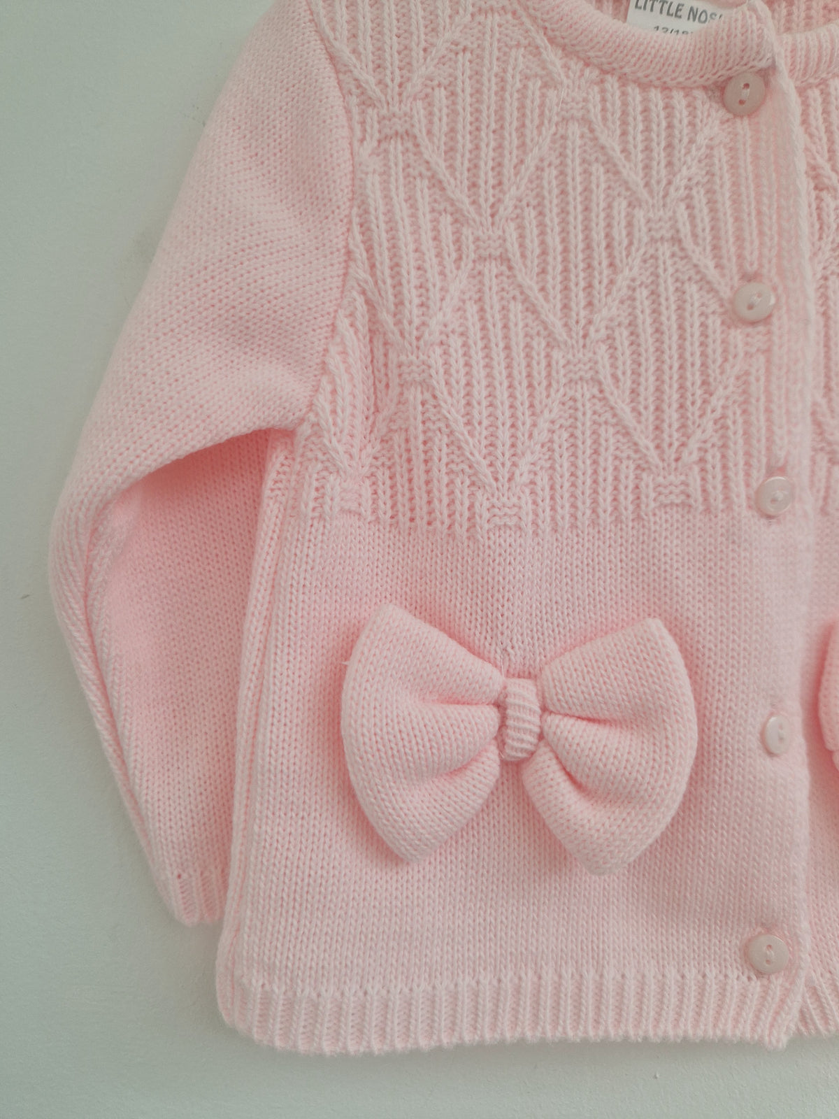 Little Nosh Baby Girls Pink Knitted Cardigan with Statement Bows