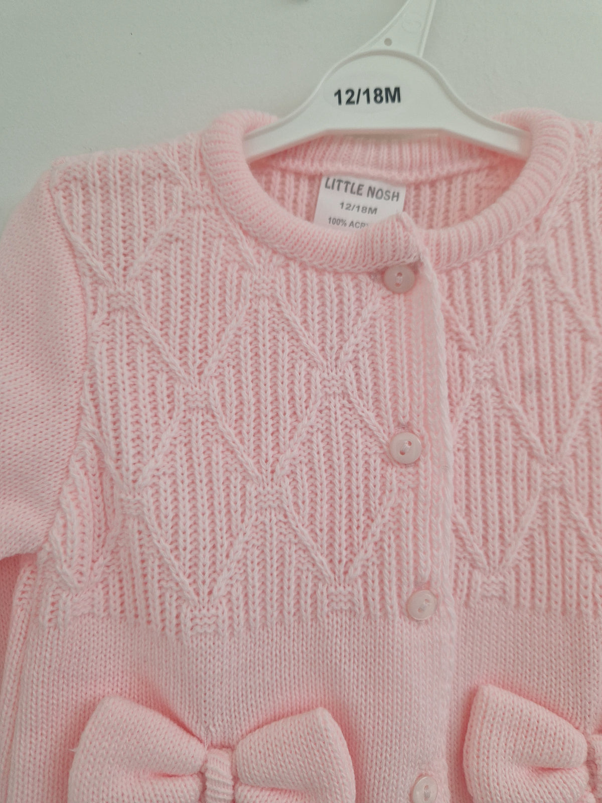 Little Nosh Baby Girls Pink Knitted Cardigan with Statement Bows