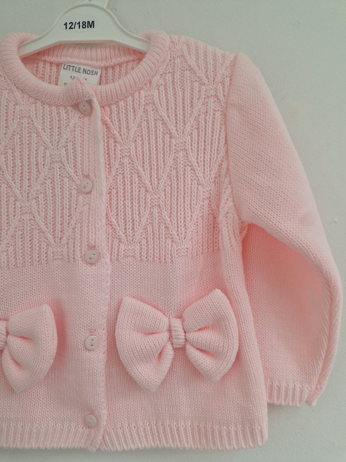Little Nosh Baby Girls Pink Knitted Cardigan with Statement Bows