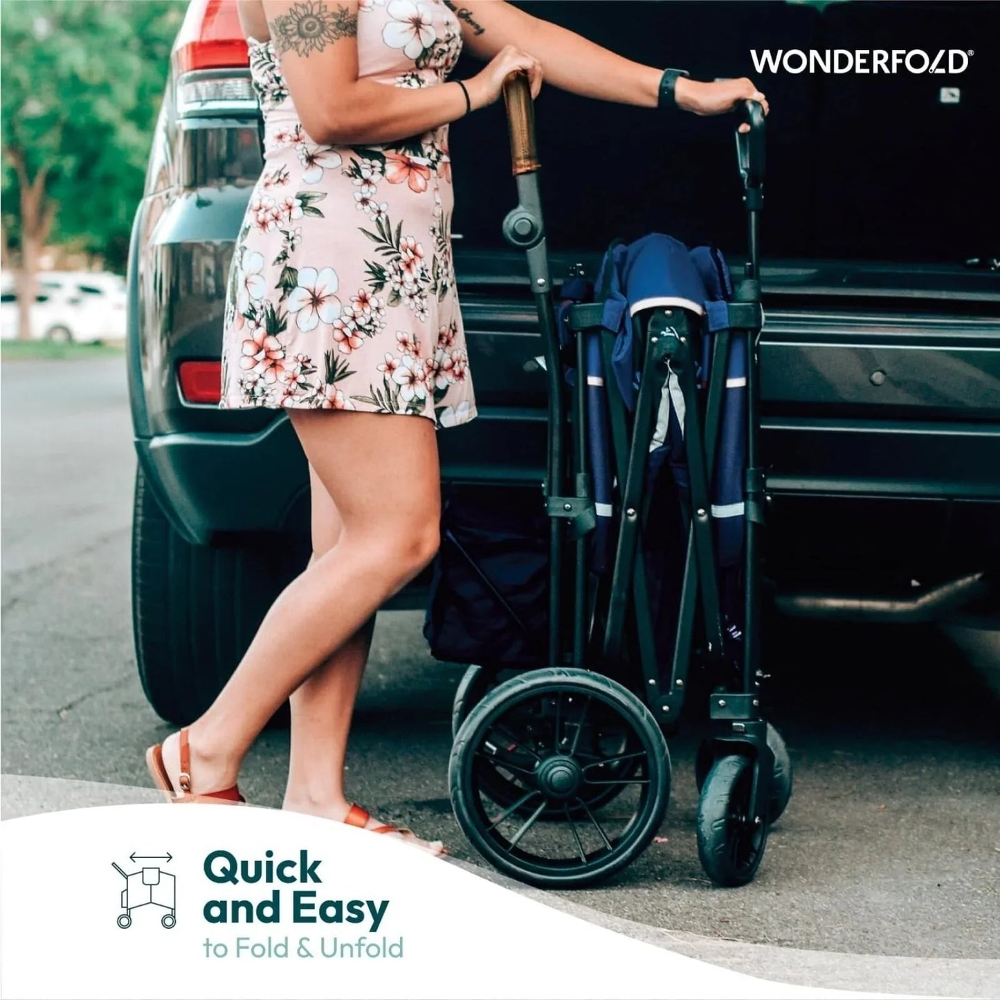 Wonderfold X2R Push & Pull Quad Stroller Wagon - Sapphire Navy