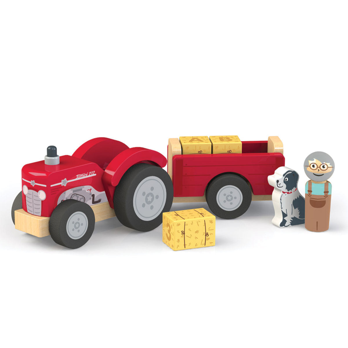 Jumini Wooden Tractor and Trailer (with bales) image 1