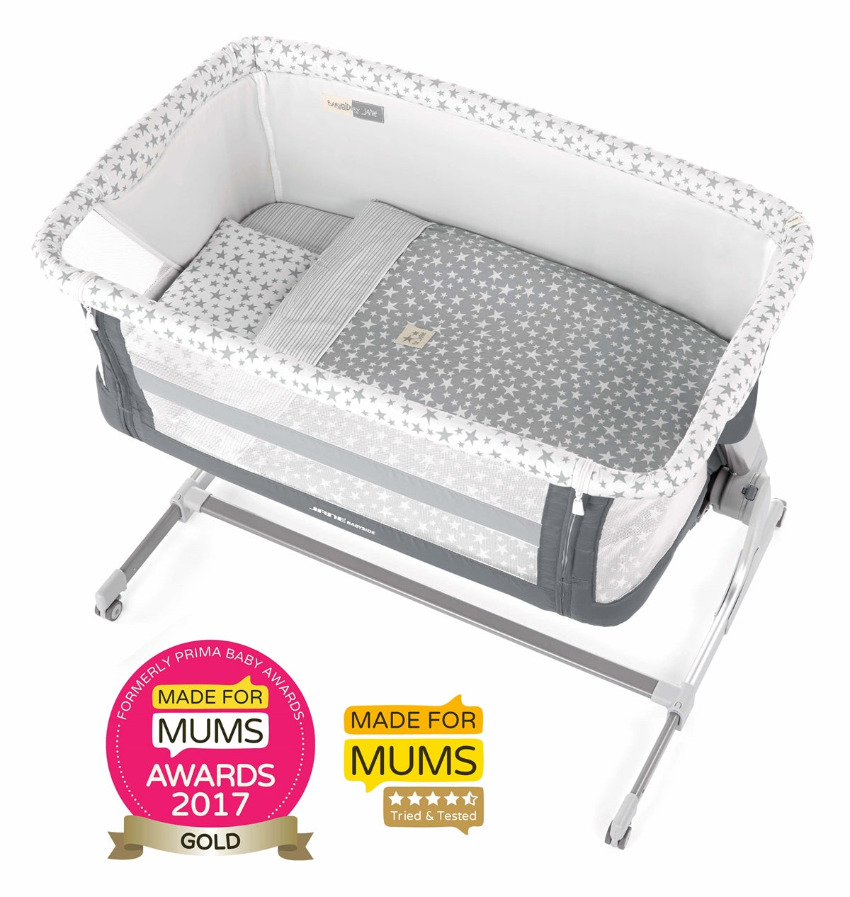 Jane Baby Side Crib + 4 Piece Bedding Set & Safety Mattress- Star 2026