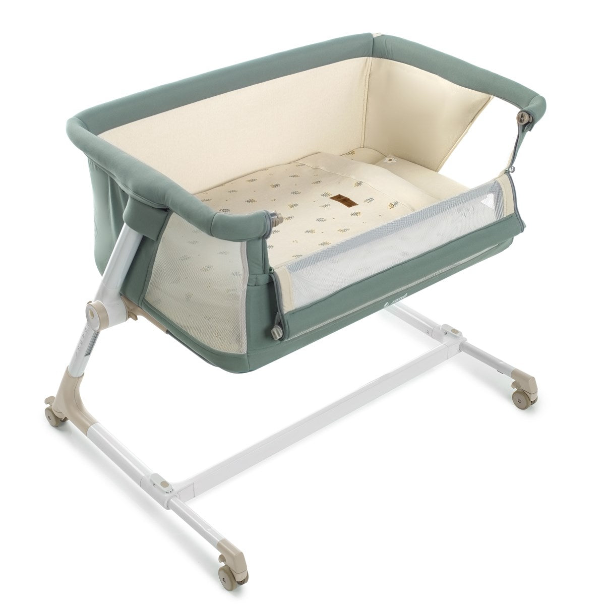 Jane Baby Side Crib + 4 Piece Bedding Set & Safety Mattress, Sesame