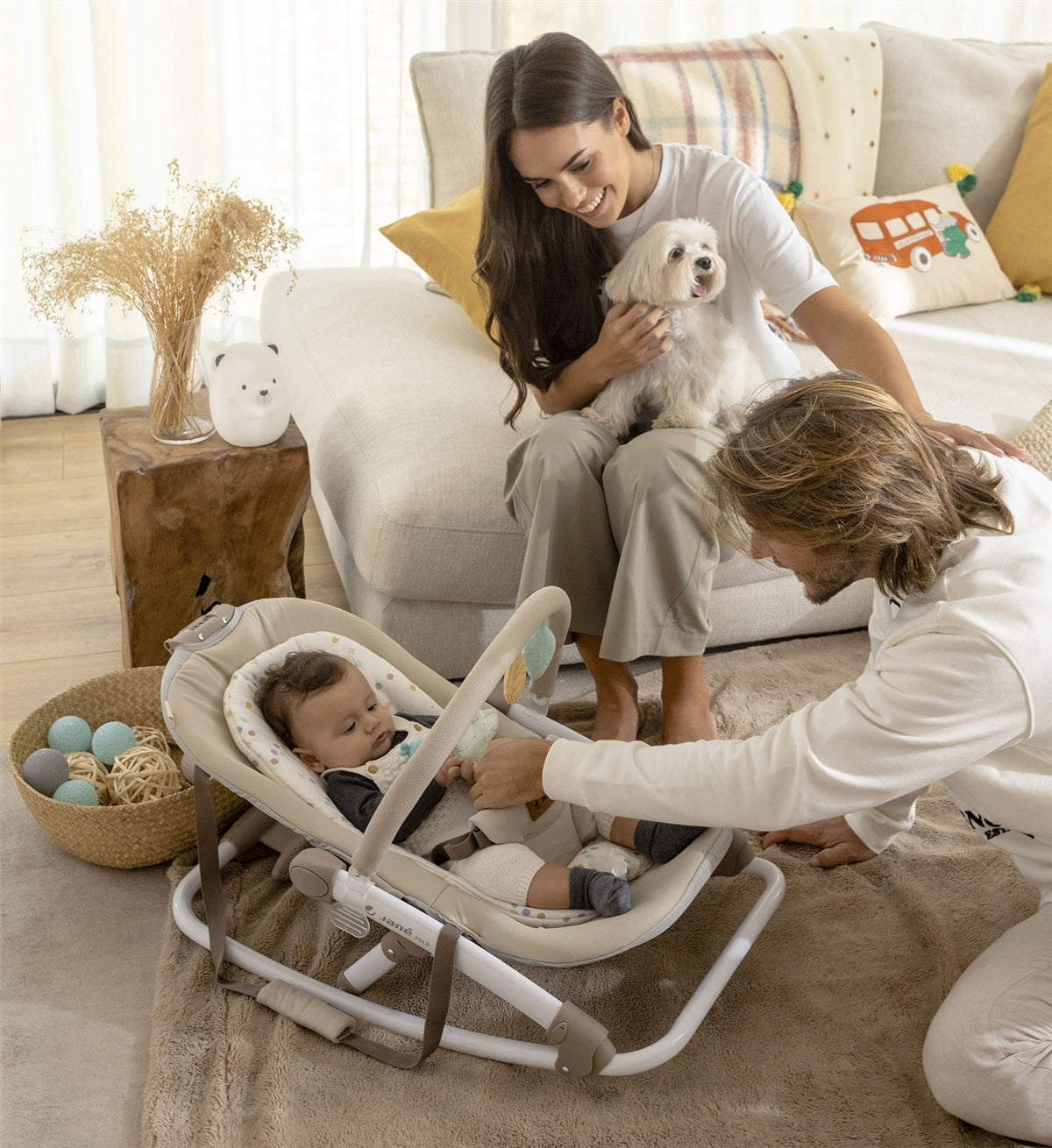 Fold Hammock Baby Rocker with Toy Arch & Reversible Newborn Cushion- Sesame