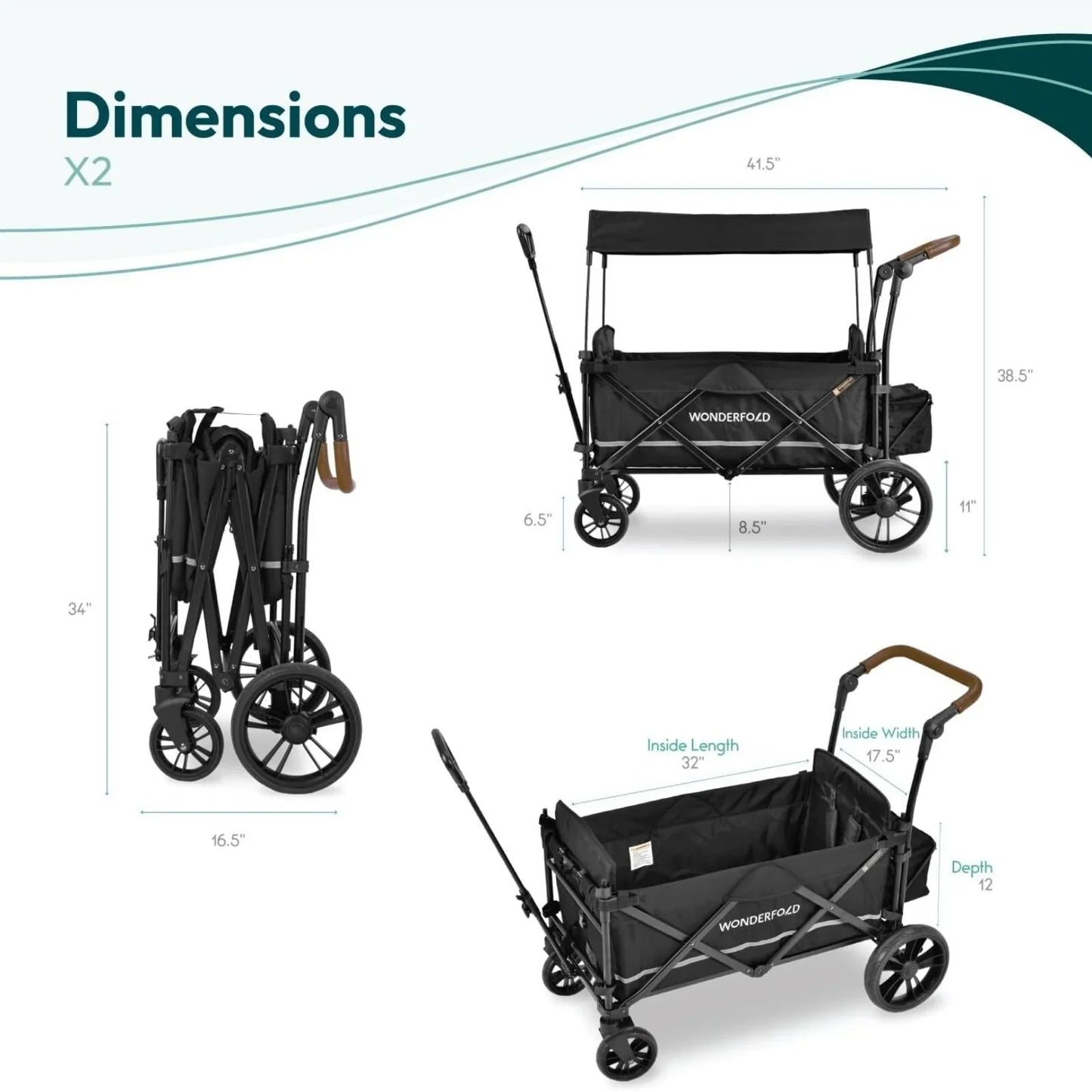 Wonderfold X2R Push & Pull Quad Stroller Wagon - Sapphire Navy