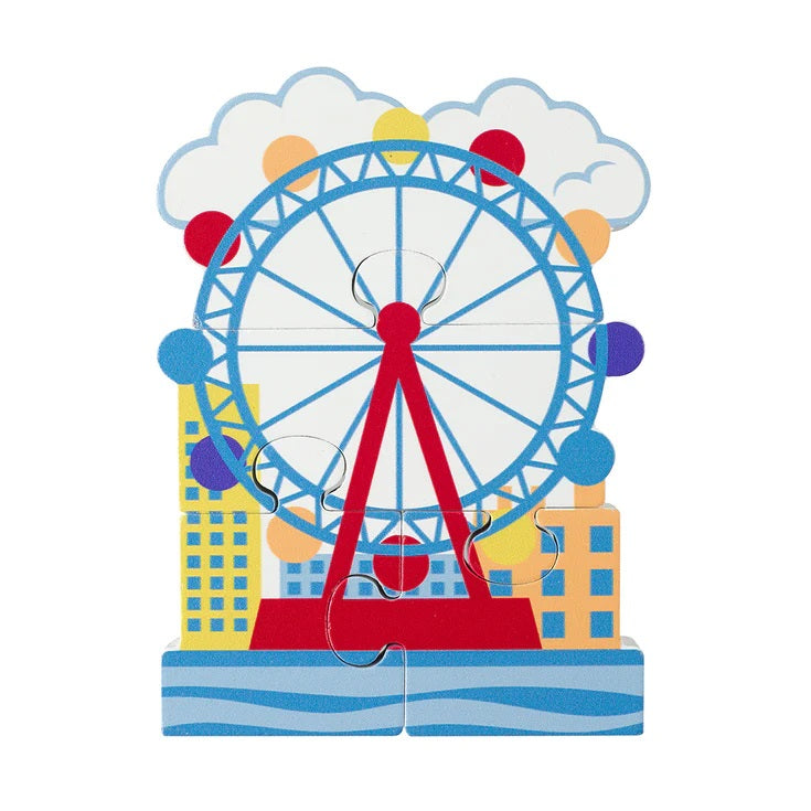 Close-up of painted detail on London Eye wooden puzzle