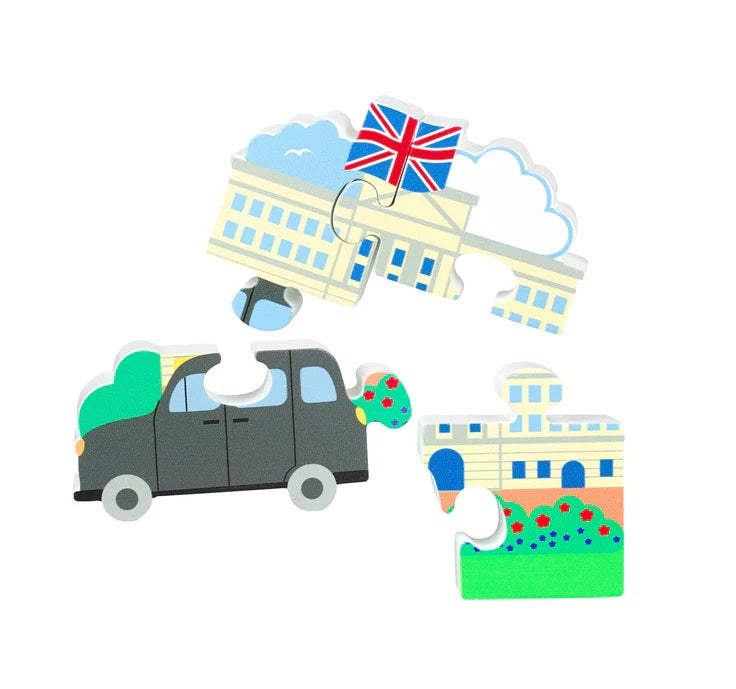 Orange Tree London Taxi and London Eye wooden puzzles – London-themed toys for children