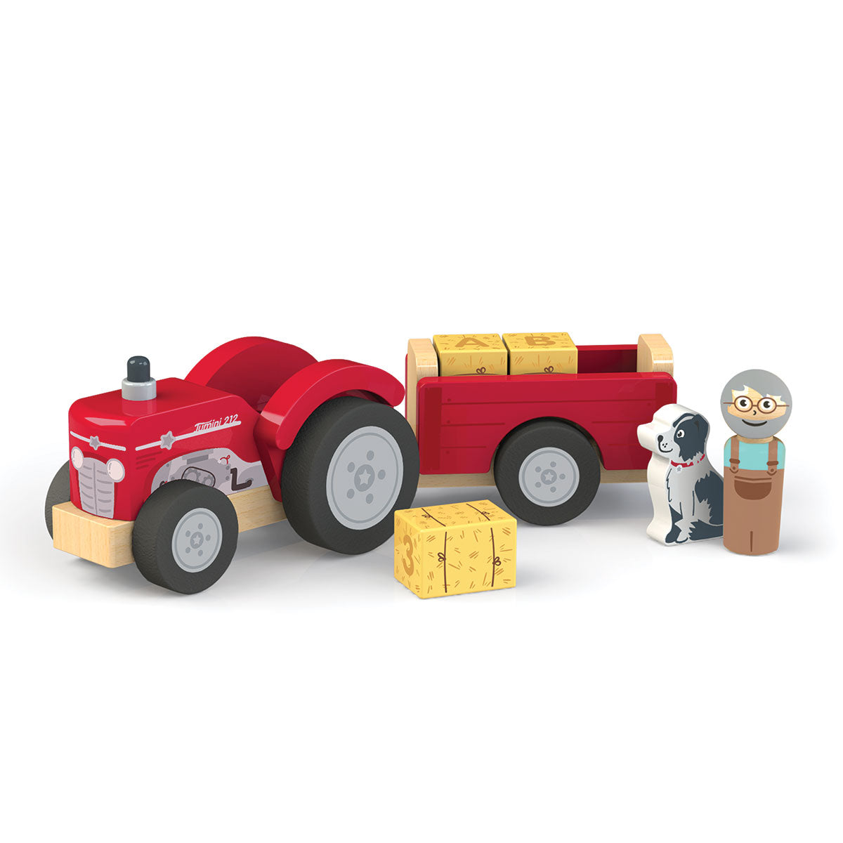 Jumini Wooden Tractor and Trailer (with bales) image 3