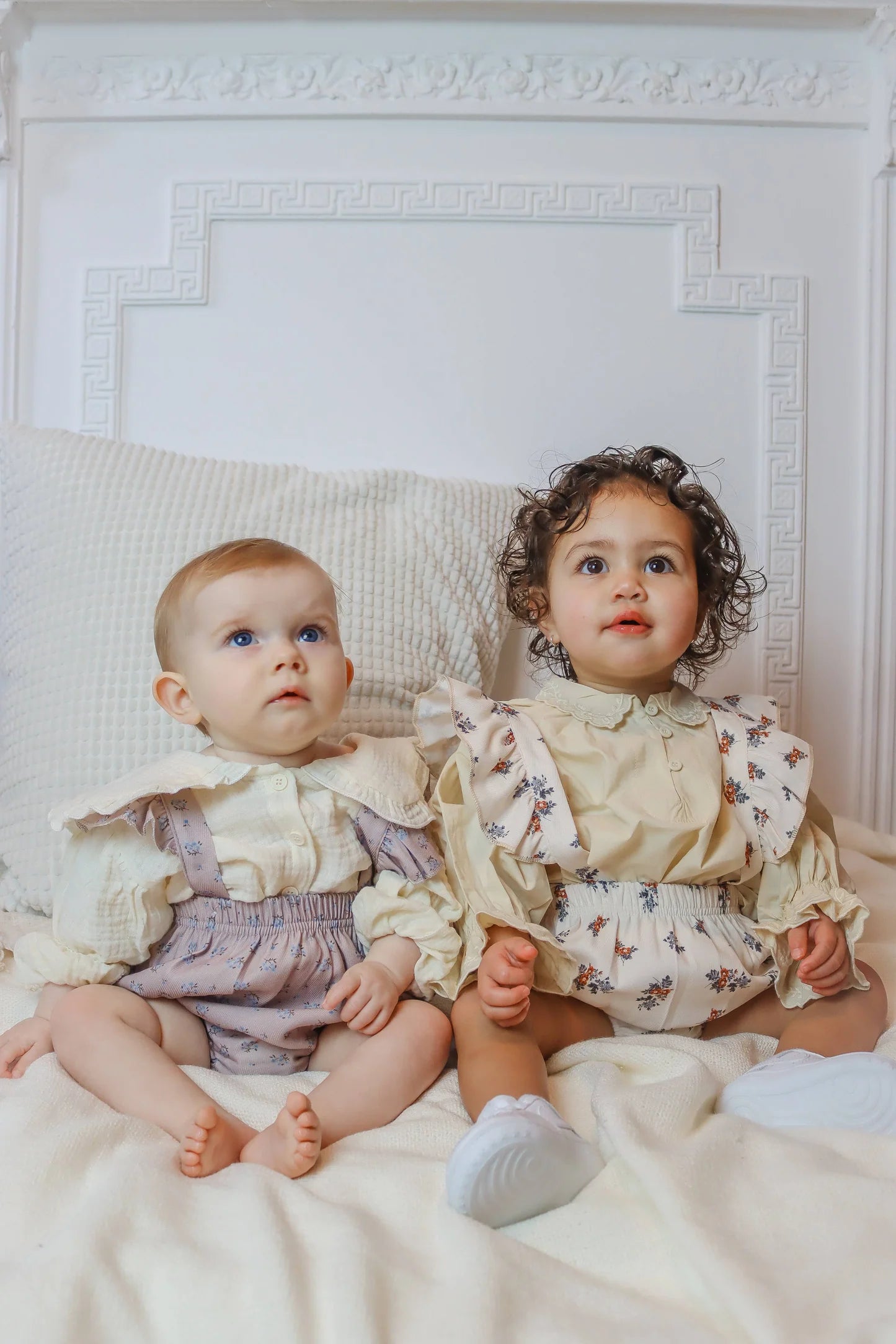 La Olivia Kids Kary Beige Floral Pinafore Romper