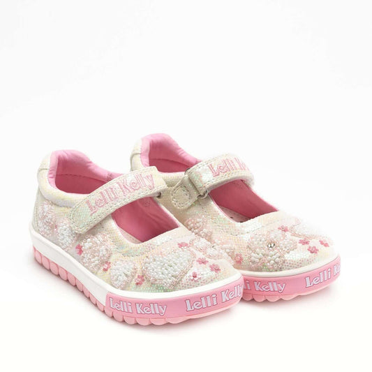 Lelli Kelly Girls White Sequin Glitter Heart Girls Dolly Cressida Dolly Shoes