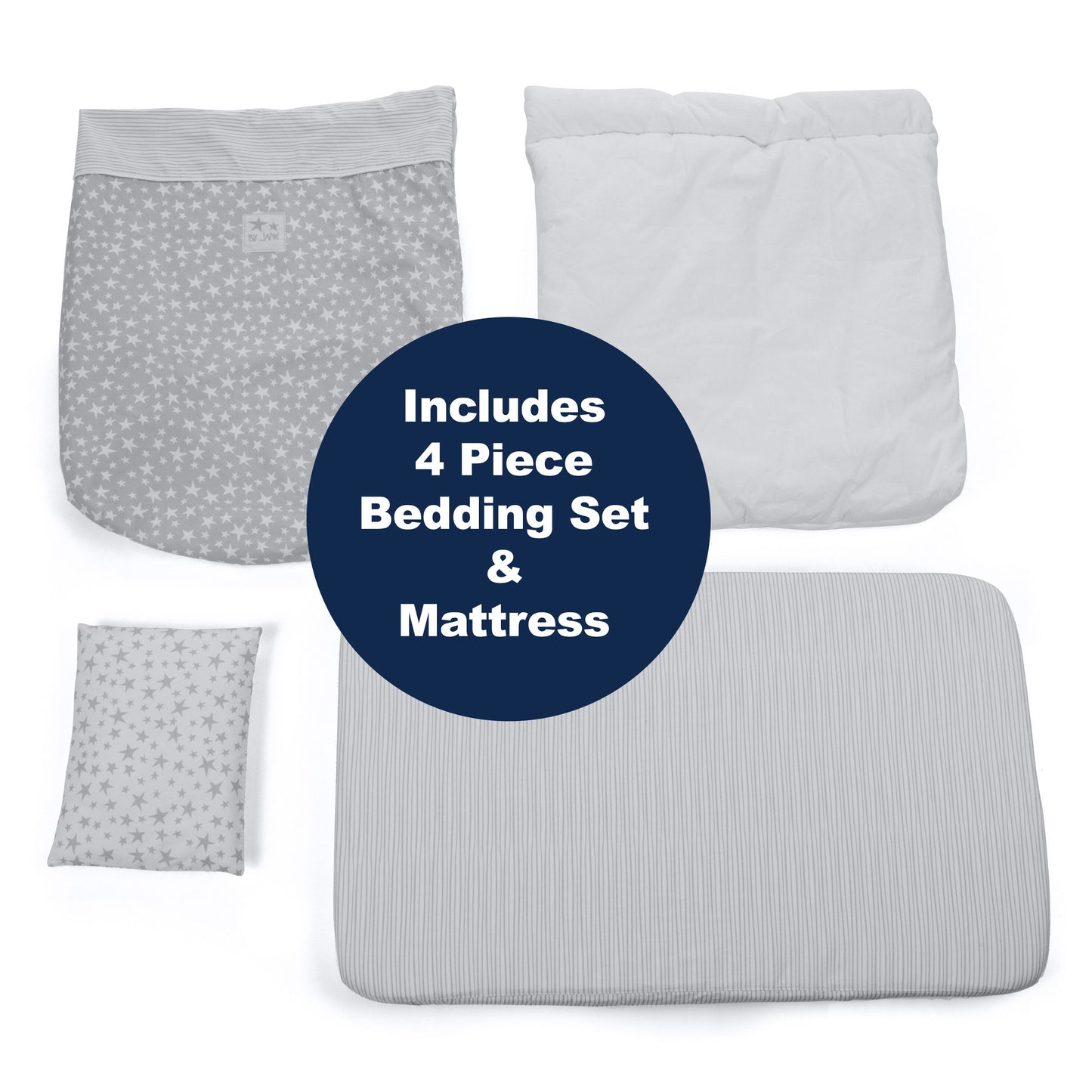 Jane Baby Side Crib + 4 Piece Bedding Set & Safety Mattress- Star 2026