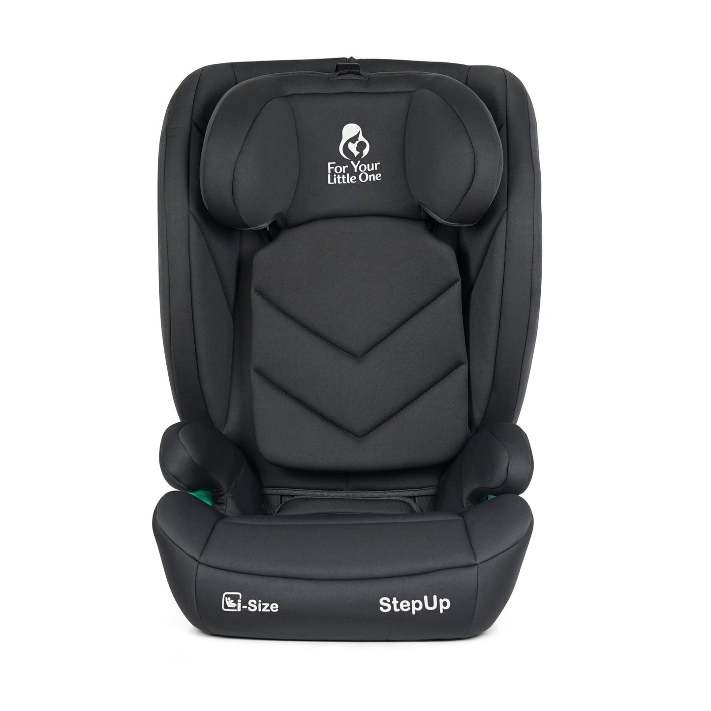 A black StepUp car seat by Your Little One, shown from a front-facing perspective on a solid white background.
