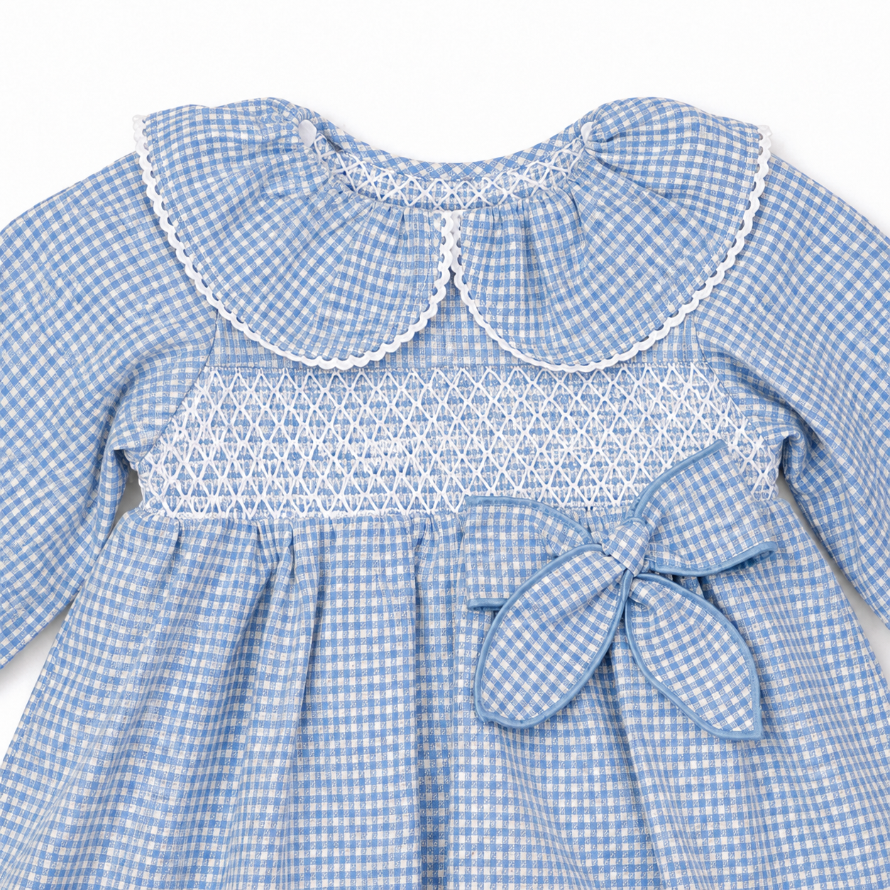 Little Nosh Baby Girls Blue Gingham Smocked Top & Bloomers Set