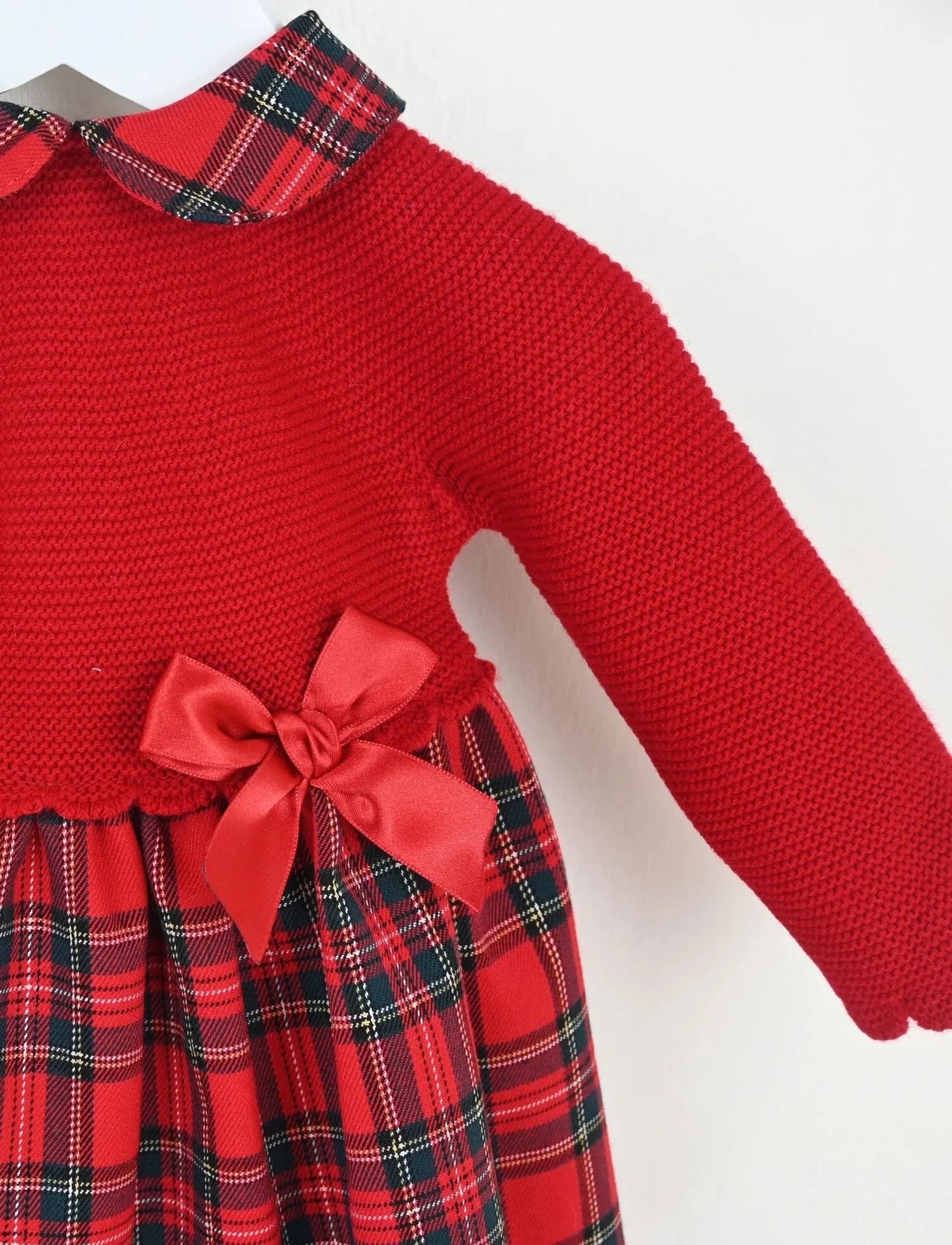 Festive red tartan baby Christmas dress by Pex with back buttons – cosy holiday outfit