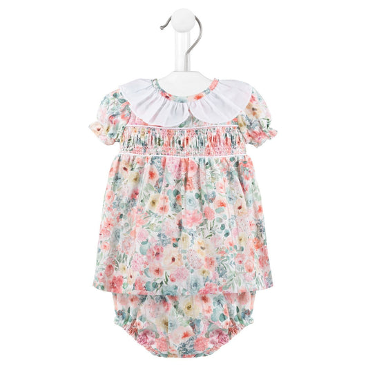 Dandelion baby girls floral smocked dress with matching bloomers