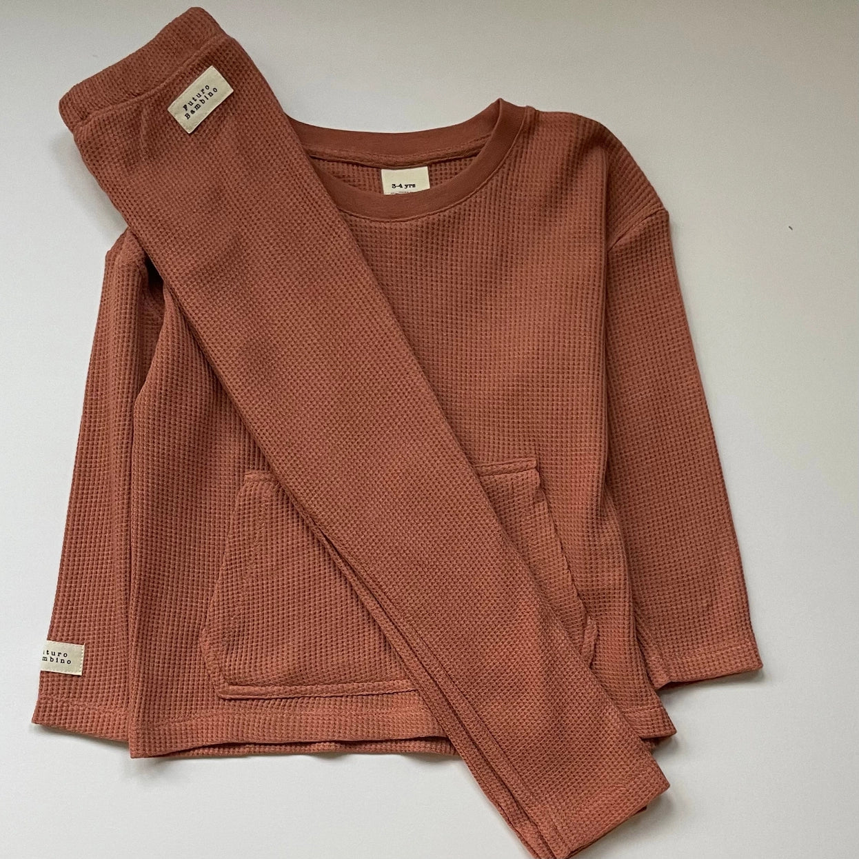 Rust organic cotton waffle top with matching leggings