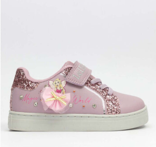 Lelli Kelly Girls Pink Mille Stelle Fairy Light Up Trainers with glitter trim and fairy print decor.