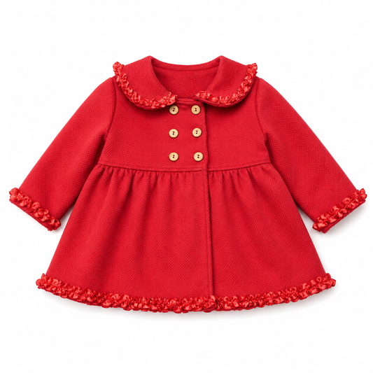 Little Nosh baby girls red satin ruffle coat