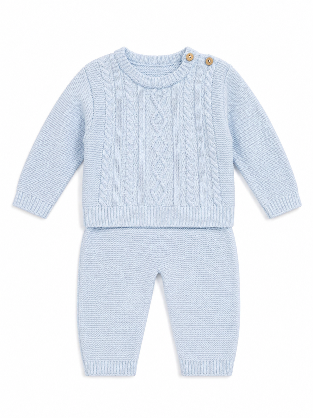 Little Nosh baby boys blue cable knit jumper and trouser set