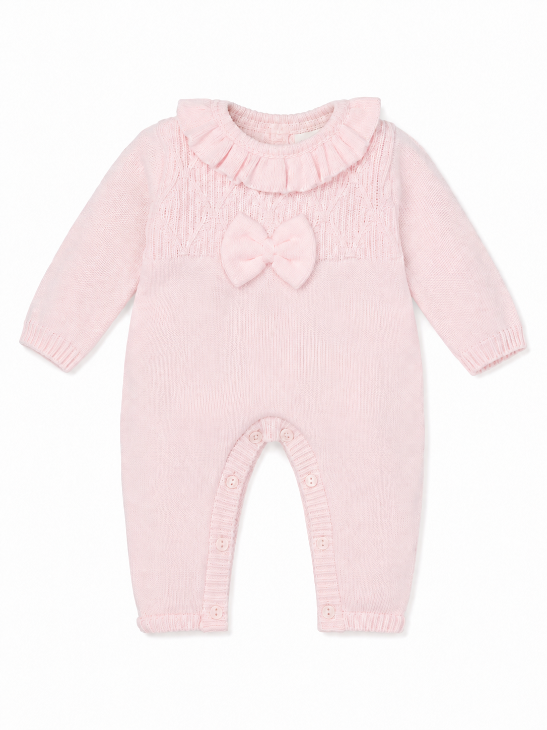 Little Nosh pink knitted baby girls frill collar romper with pink bow