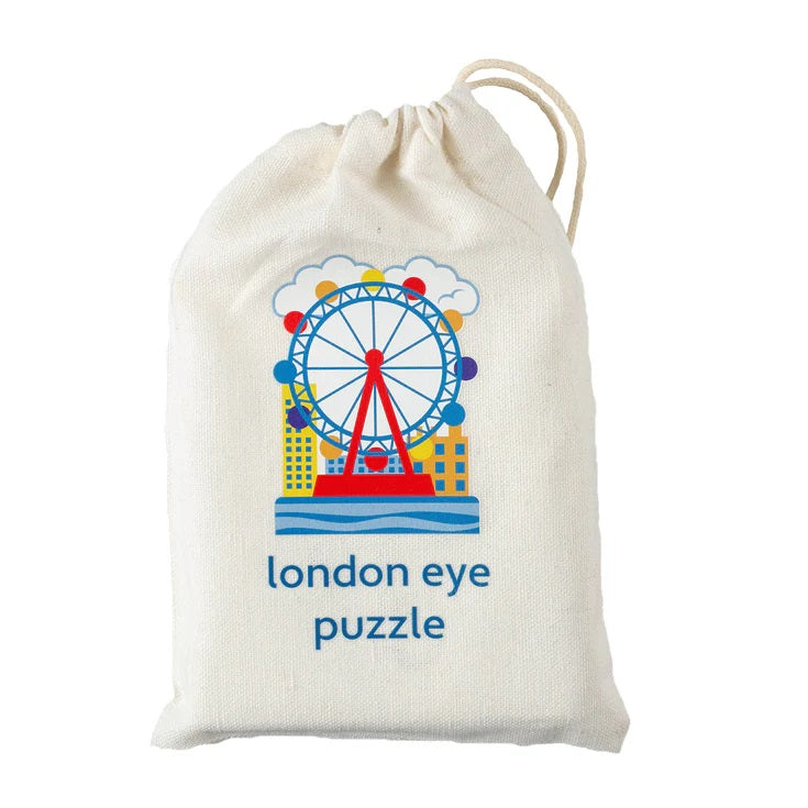 London Eye wooden puzzle with drawstring cotton storage bag
