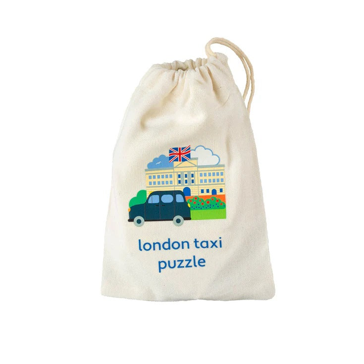 London Taxi wooden puzzle with cotton storage bag by Orange Tree Toys
