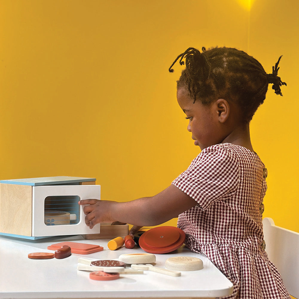 Mentari Wooden Toy Microwave with Play Food