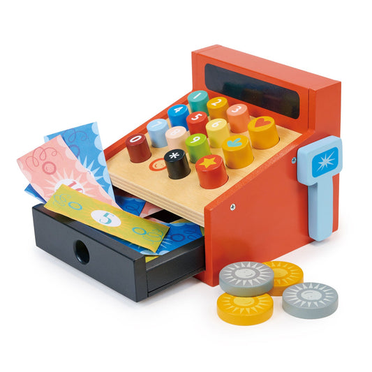 Mentari Wooden Toy Cash Register – Pretend Play Shop Till