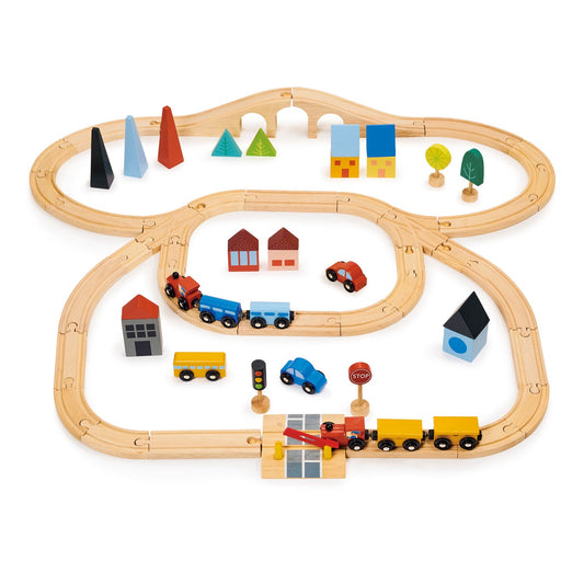 Mentari Wooden Town & City Train Set – 63-Piece Railway Adventure