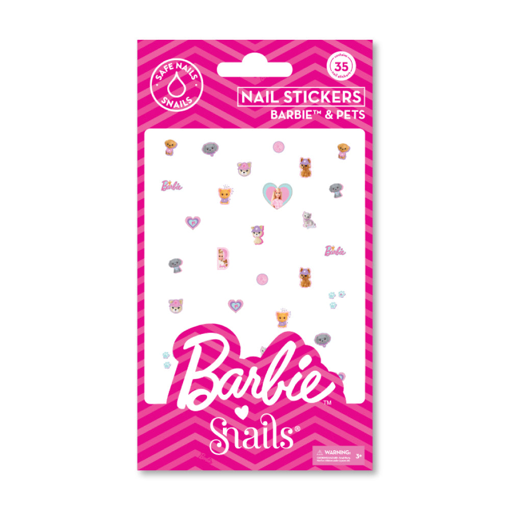 Barbie nail stickers packaging with pink and white design
