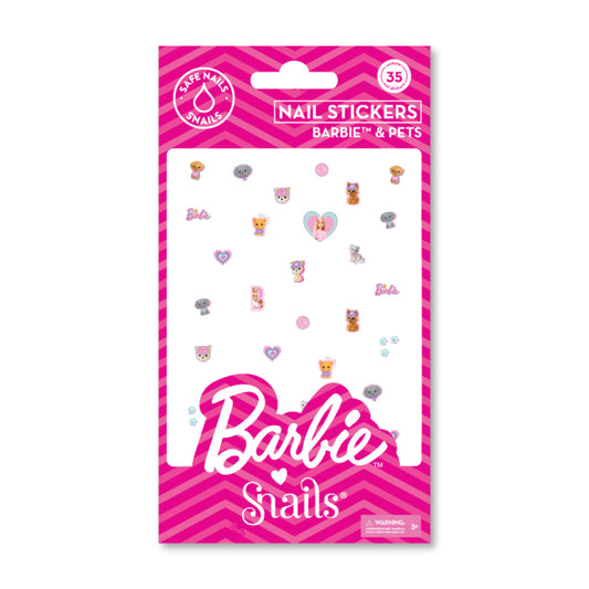 Barbie nail stickers packaging with pink and white design
