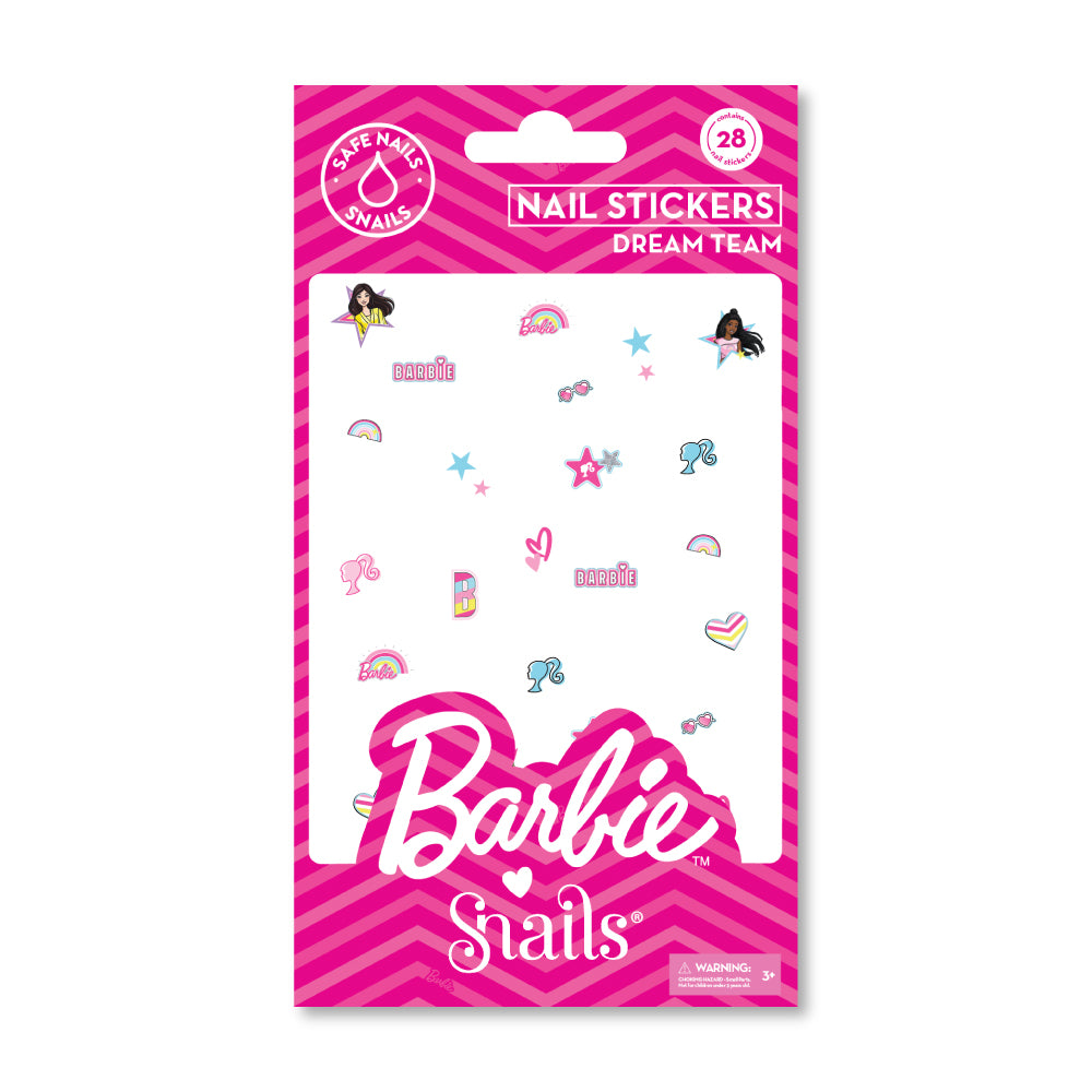 Barbie nail stickers packaging with pink and white design